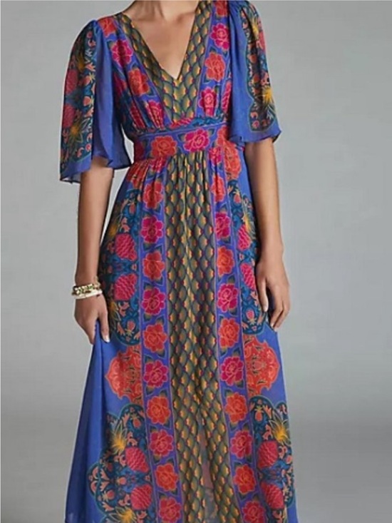 FARM Rio Dresses & Skirts - Anthropologie x Farm Rio Blue Floral V-Neck Maxi Dress size M rare